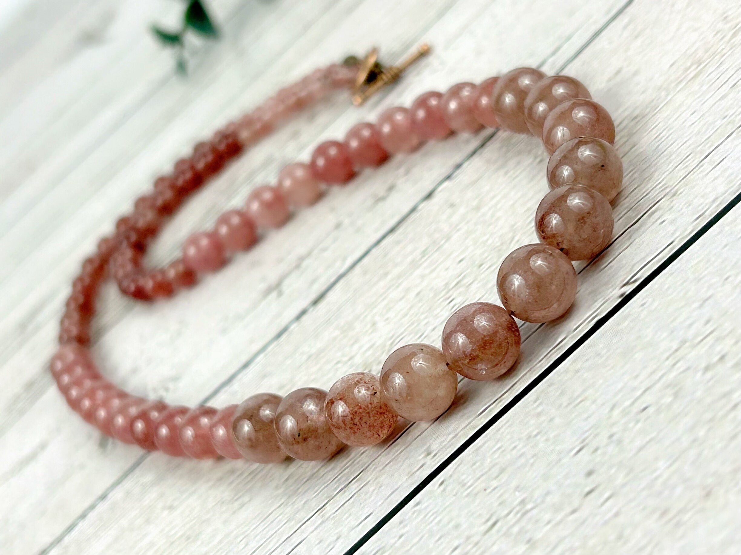 Strawberry Quartz Necklace, Beaded Necklace, Natural Stone Jewelry, Gift for Her, Gemstone Necklace, Personalized Necklace, Healing Stones