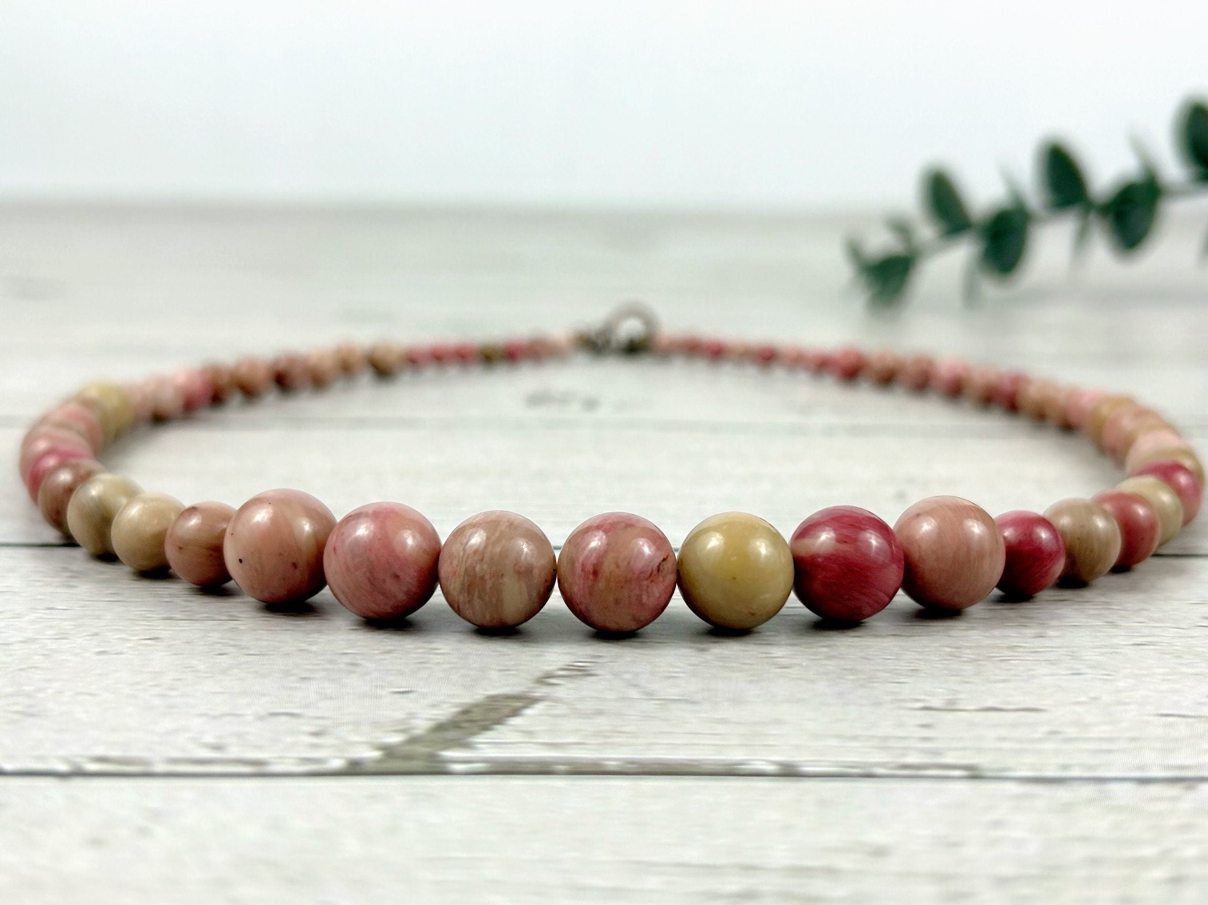 Rhodochrosite Necklace, Natural Stone Necklace for Love and Compassion, Pink Beaded Necklace, Elegant Necklace, Birthday Gift for Her