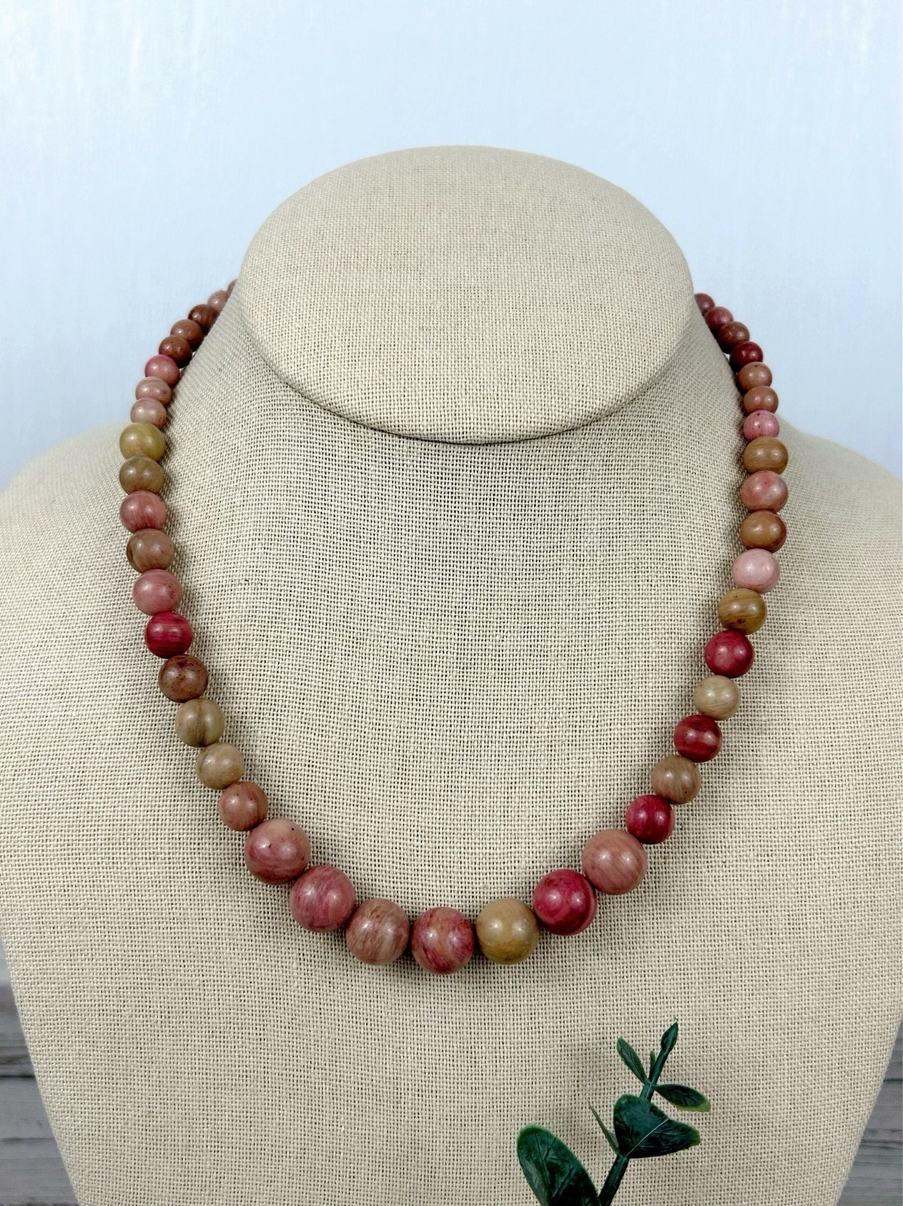 Rhodochrosite Necklace, Natural Stone Necklace for Love and Compassion, Pink Beaded Necklace, Elegant Necklace, Birthday Gift for Her