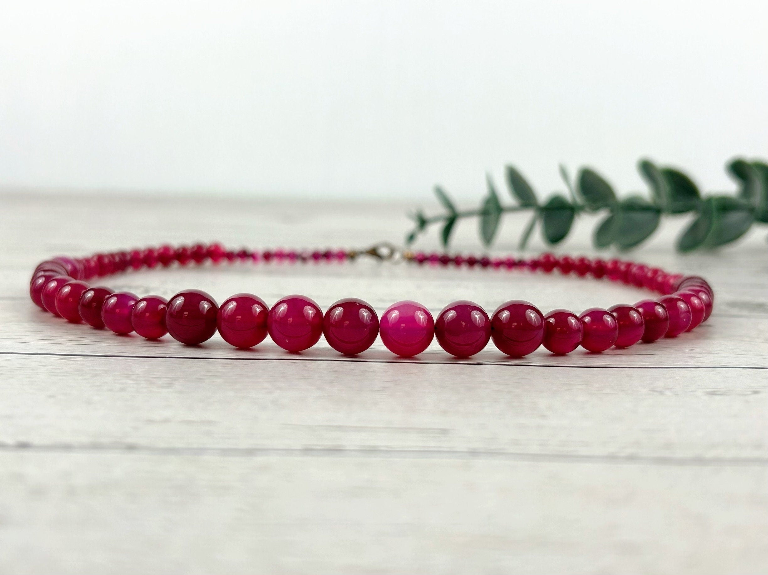 Hot Pink Chalcedony Necklace, Beaded Necklace, Natural Stone Necklace, Necklace, Elegant Necklace, Personalized Jewelry, Birthday Gift