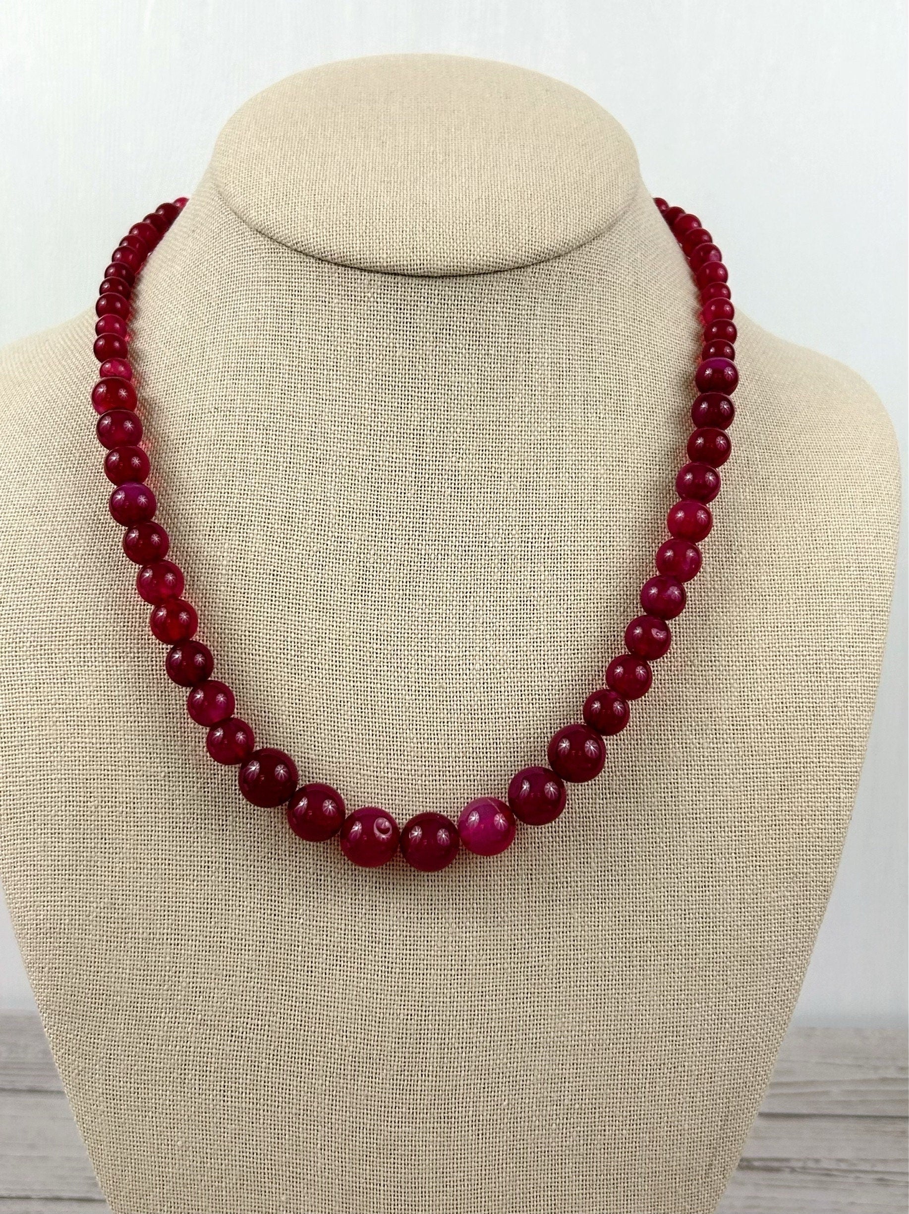 Hot Pink Chalcedony Necklace, Beaded Necklace, Natural Stone Necklace, Necklace, Elegant Necklace, Personalized Jewelry, Birthday Gift