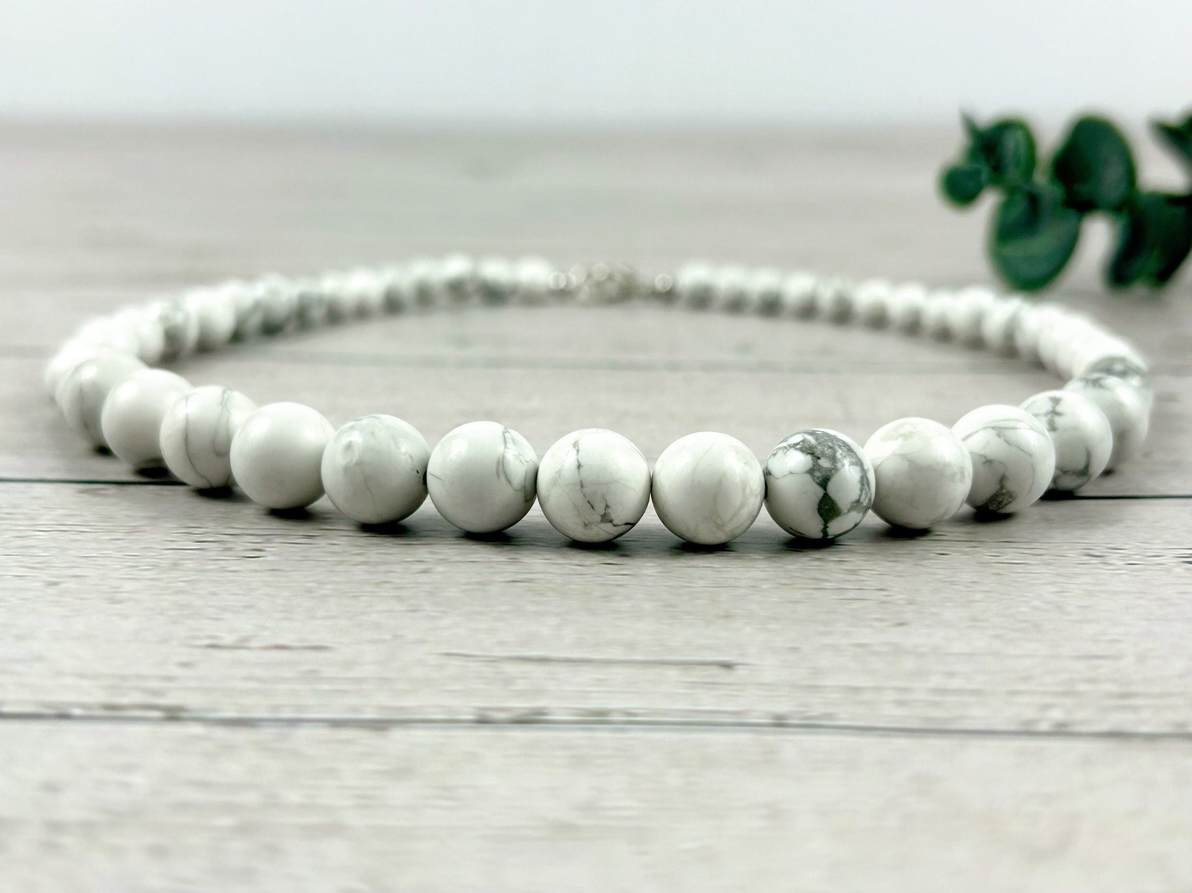 White Howlite Necklace, Beaded Necklace, Natural Stone Necklace, Gemstones Necklace, Women Necklace, Gift for Her, Handmade Necklace