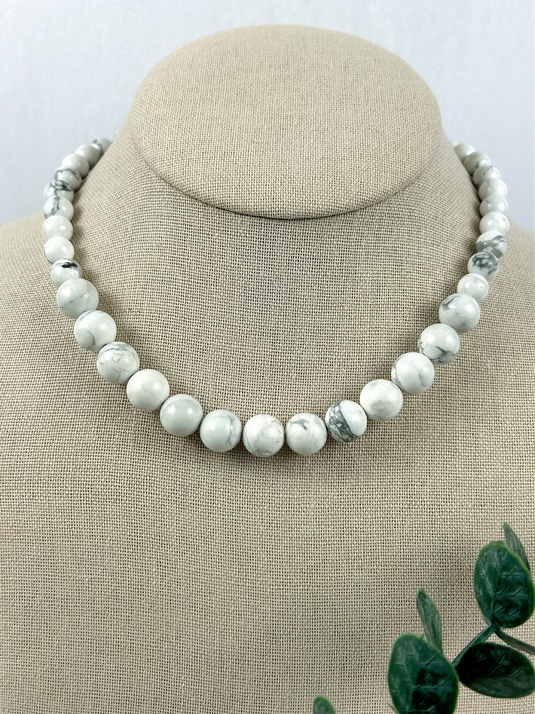 White Howlite Necklace, Beaded Necklace, Natural Stone Necklace, Gemstones Necklace, Women Necklace, Gift for Her, Handmade Necklace