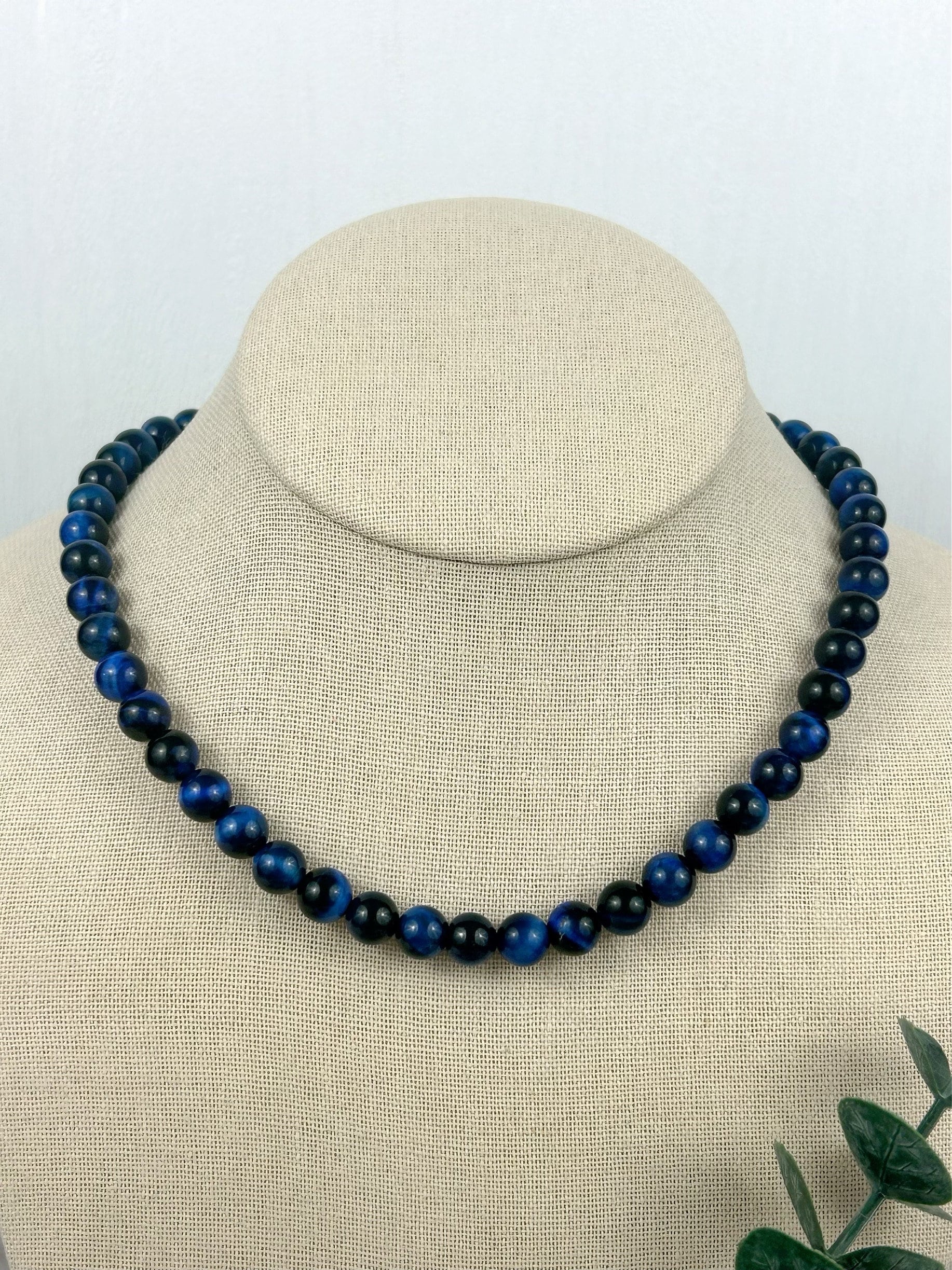 Blue Tiger Eye Necklace, Gemstones Necklace, Beaded Necklace, Protection Jewelry, Gemstones Jewelry, Handmade Jewelry, Gift for Him