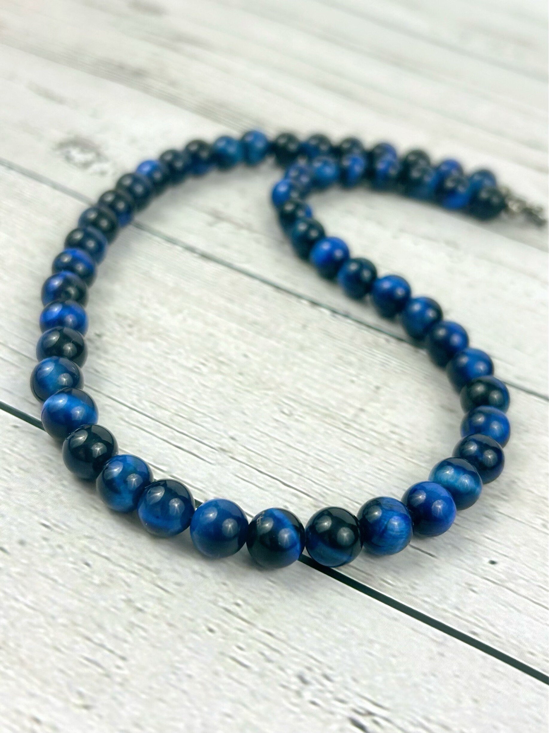 Blue Tiger Eye Necklace, Gemstones Necklace, Beaded Necklace, Protection Jewelry, Gemstones Jewelry, Handmade Jewelry, Gift for Him