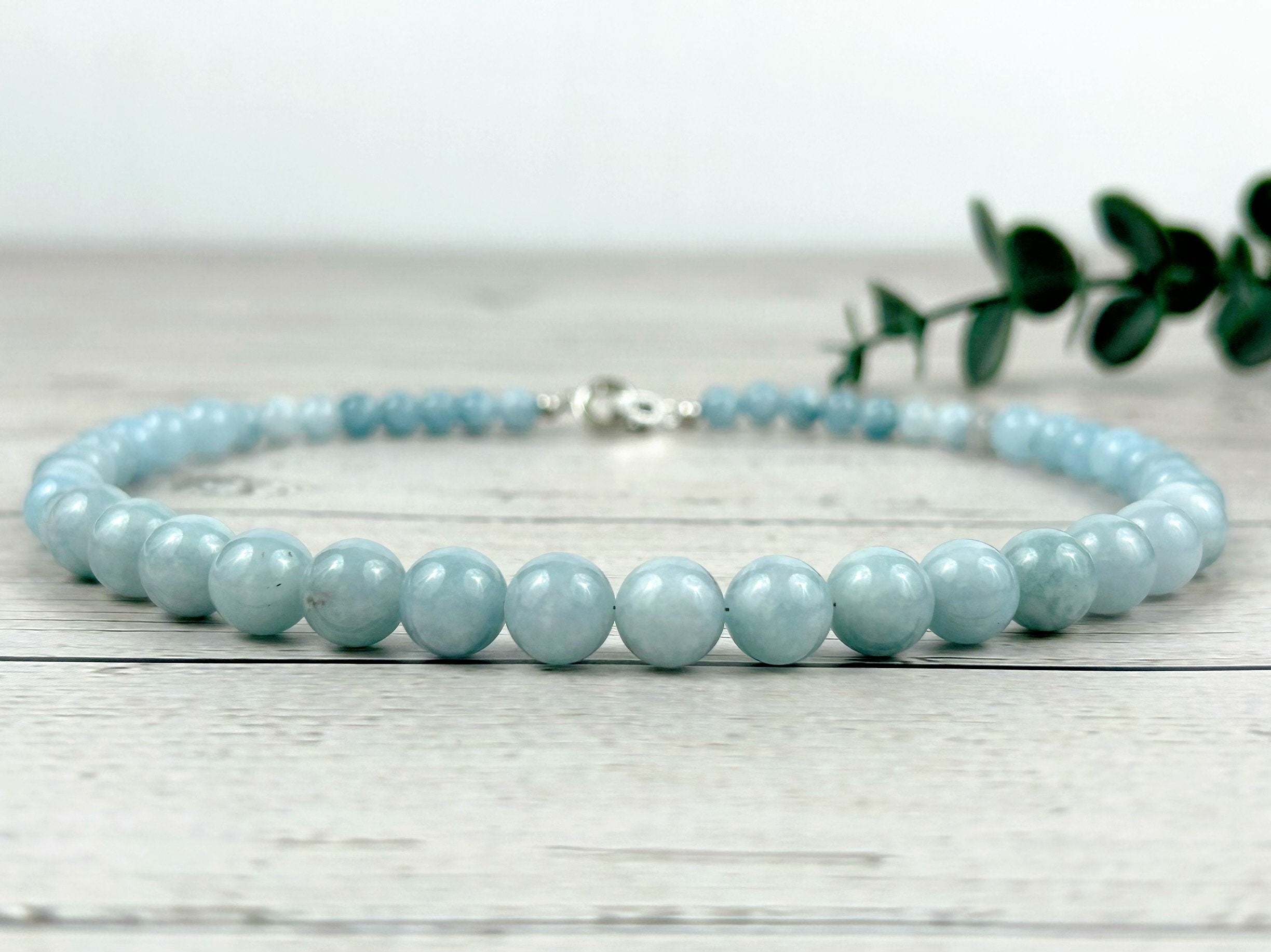 Aquamarine Necklace, Beaded Necklace, Natural Stone Necklace, Elegant Necklace, Personalized Jewelry, Birthday Gift For Her