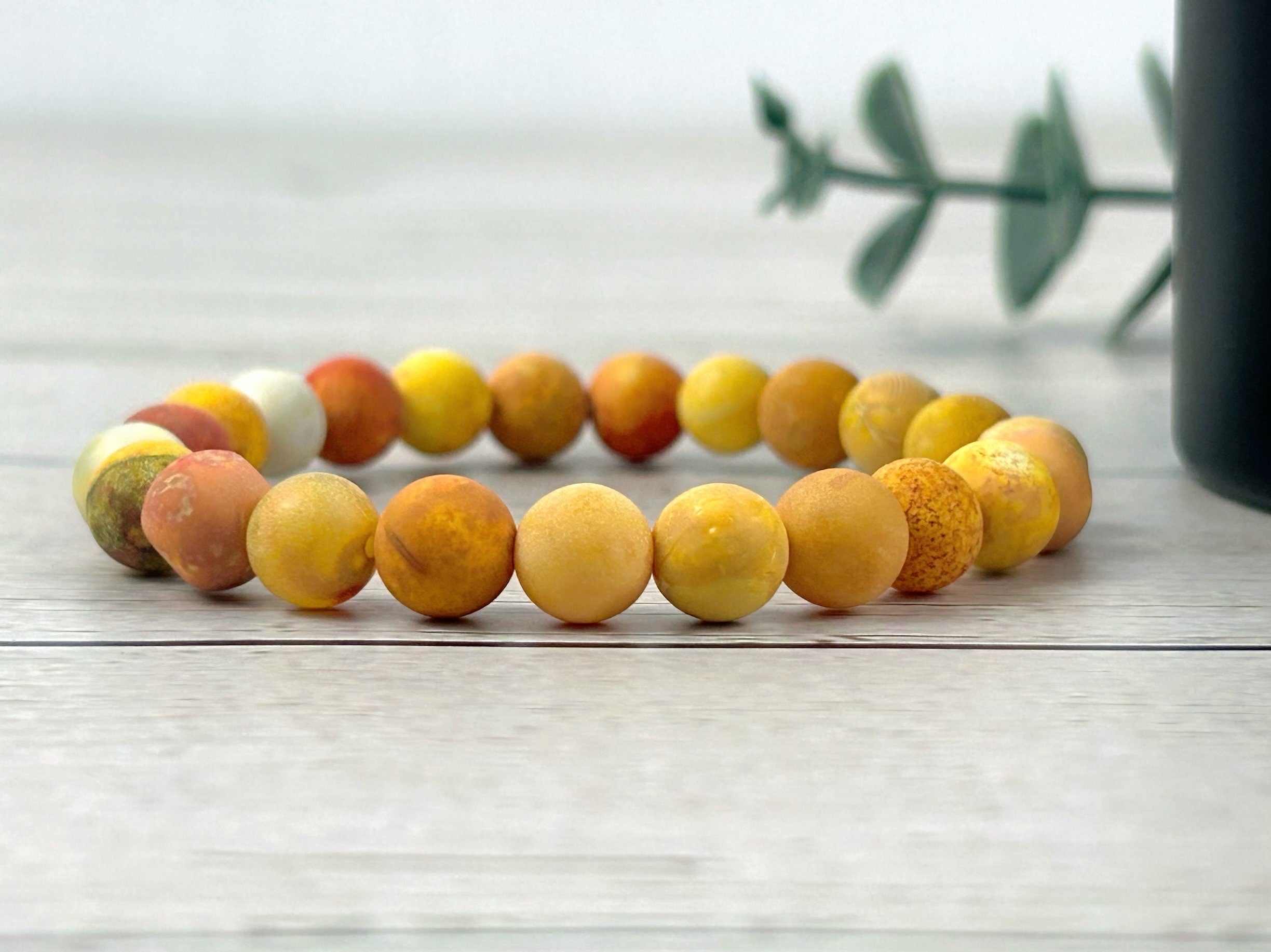 Yellow Beaded Bracelet, Energy Bracelet, Gemstone Jewelry, Yoga Gemstones, Matte Yellow Jasper, Gift for Him, Gift for Her