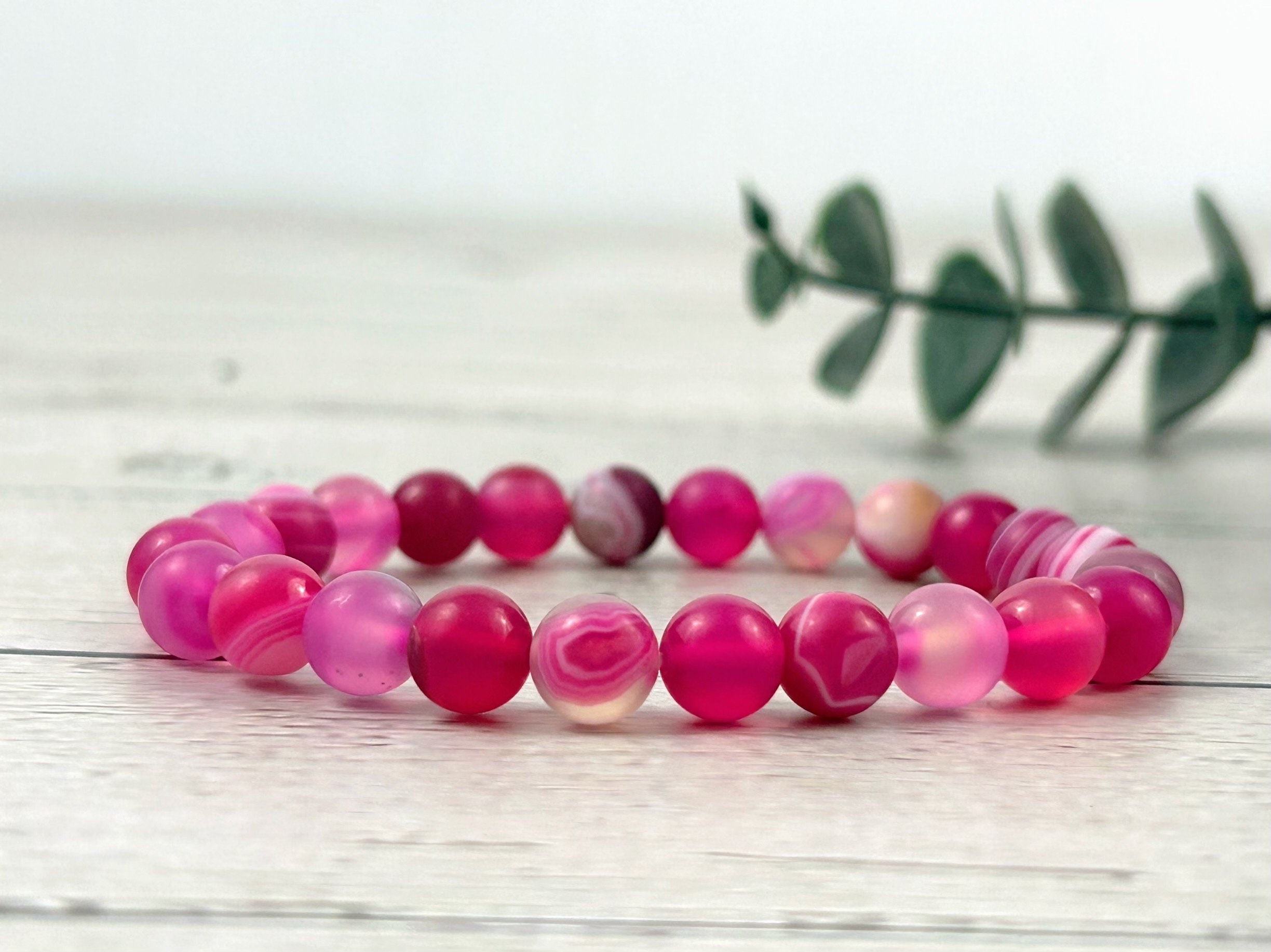 Pink Agate Bracelet, Pink Beaded Bracelet, Gemstone Jewelry, Pink Striped Agate Bracelet, Gemstone Bracelet, Gift for Her