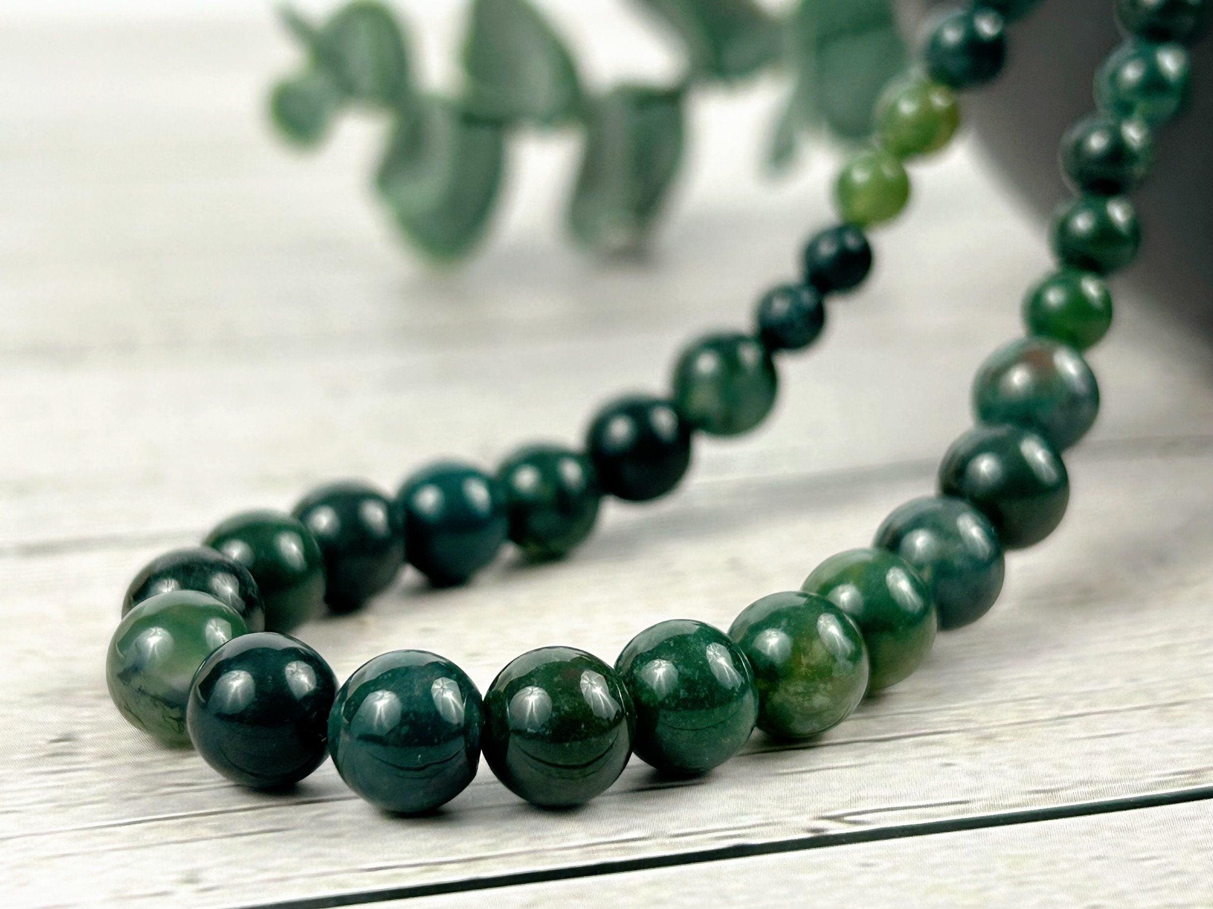 Moss Agate Necklace, Green Beaded Necklace, Natural Stone Jewelry, Gemstone Necklace, Personalized Necklace, Healing Stones Necklace