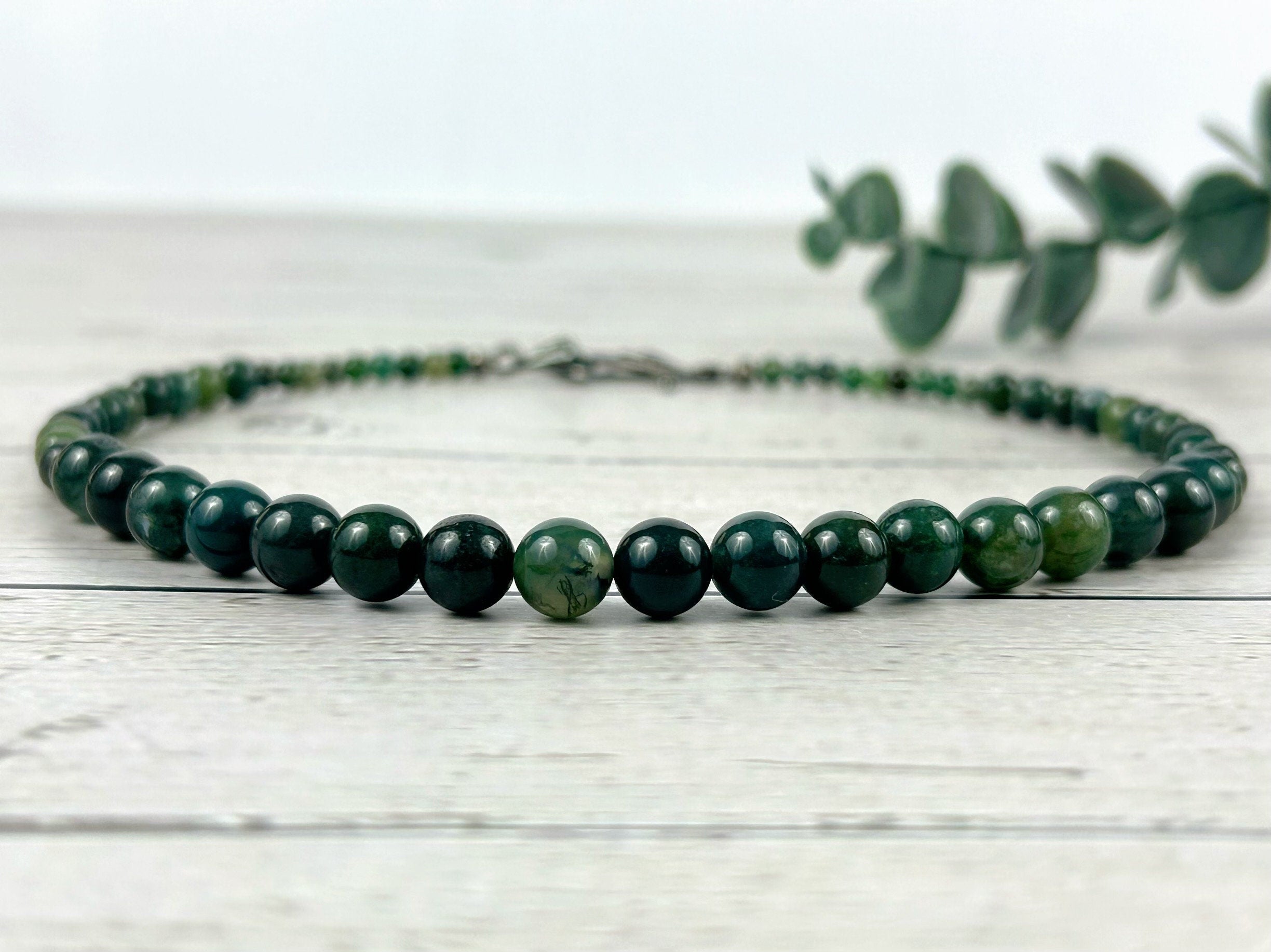 Moss Agate Necklace, Green Beaded Necklace, Natural Stone Jewelry, Gemstone Necklace, Personalized Necklace, Healing Stones Necklace