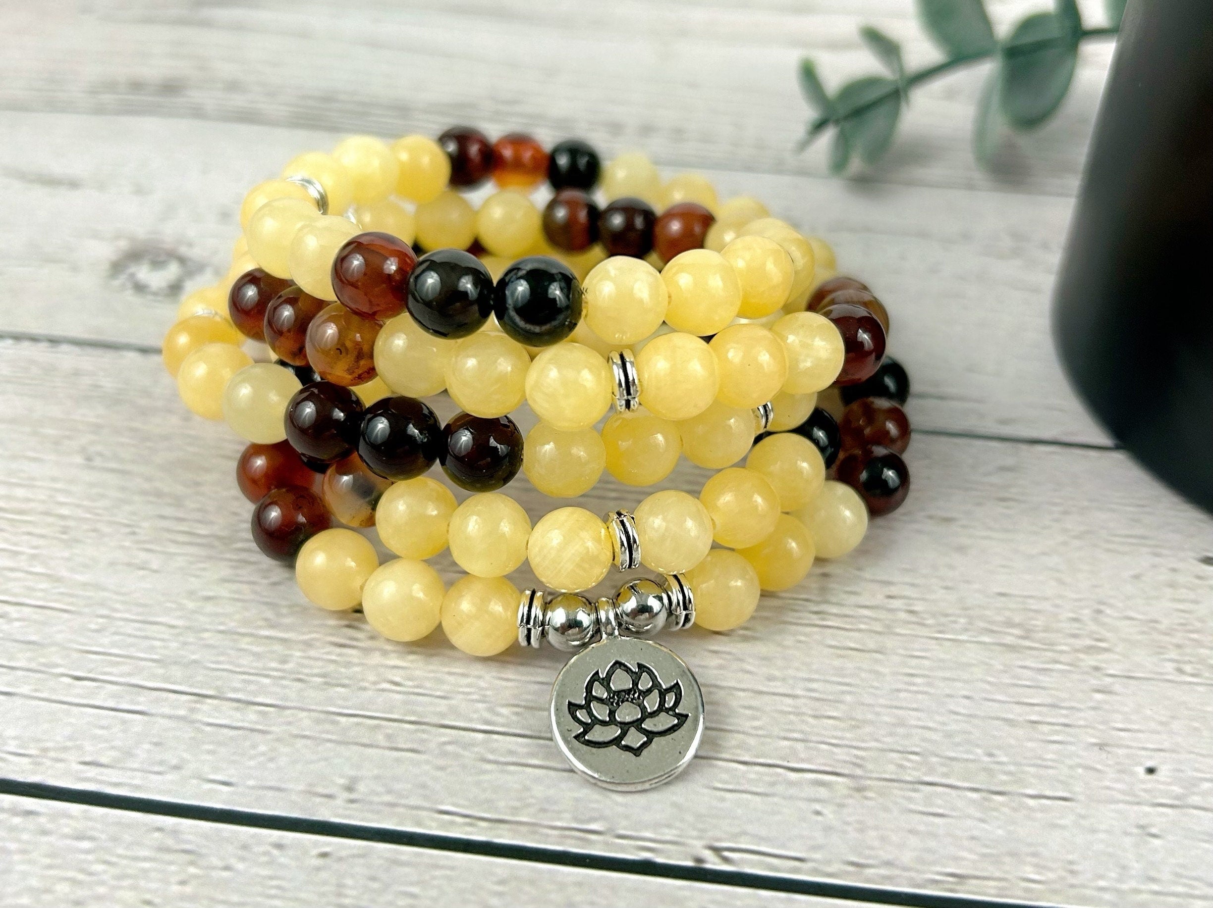 108 Mala Beads Necklace, Yellow Calcite Necklace, Dream Agate Necklace, Prayer Beads Necklace, 108 Mala Beads Bracelet, Meditation Necklace