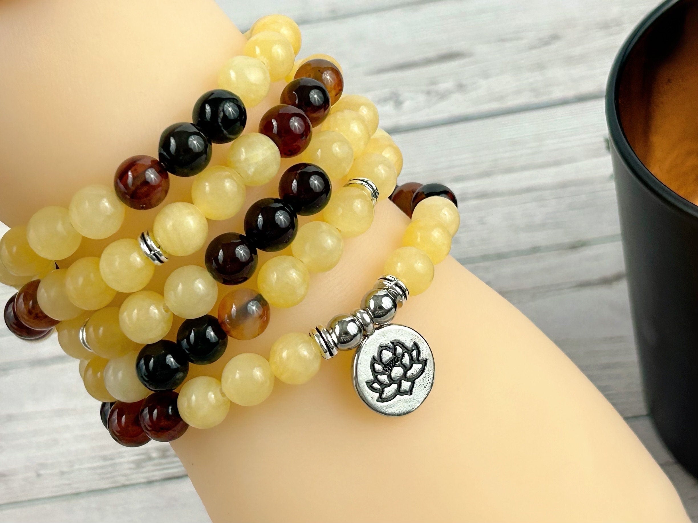 108 Mala Beads Necklace, Yellow Calcite Necklace, Dream Agate Necklace, Prayer Beads Necklace, 108 Mala Beads Bracelet, Meditation Necklace