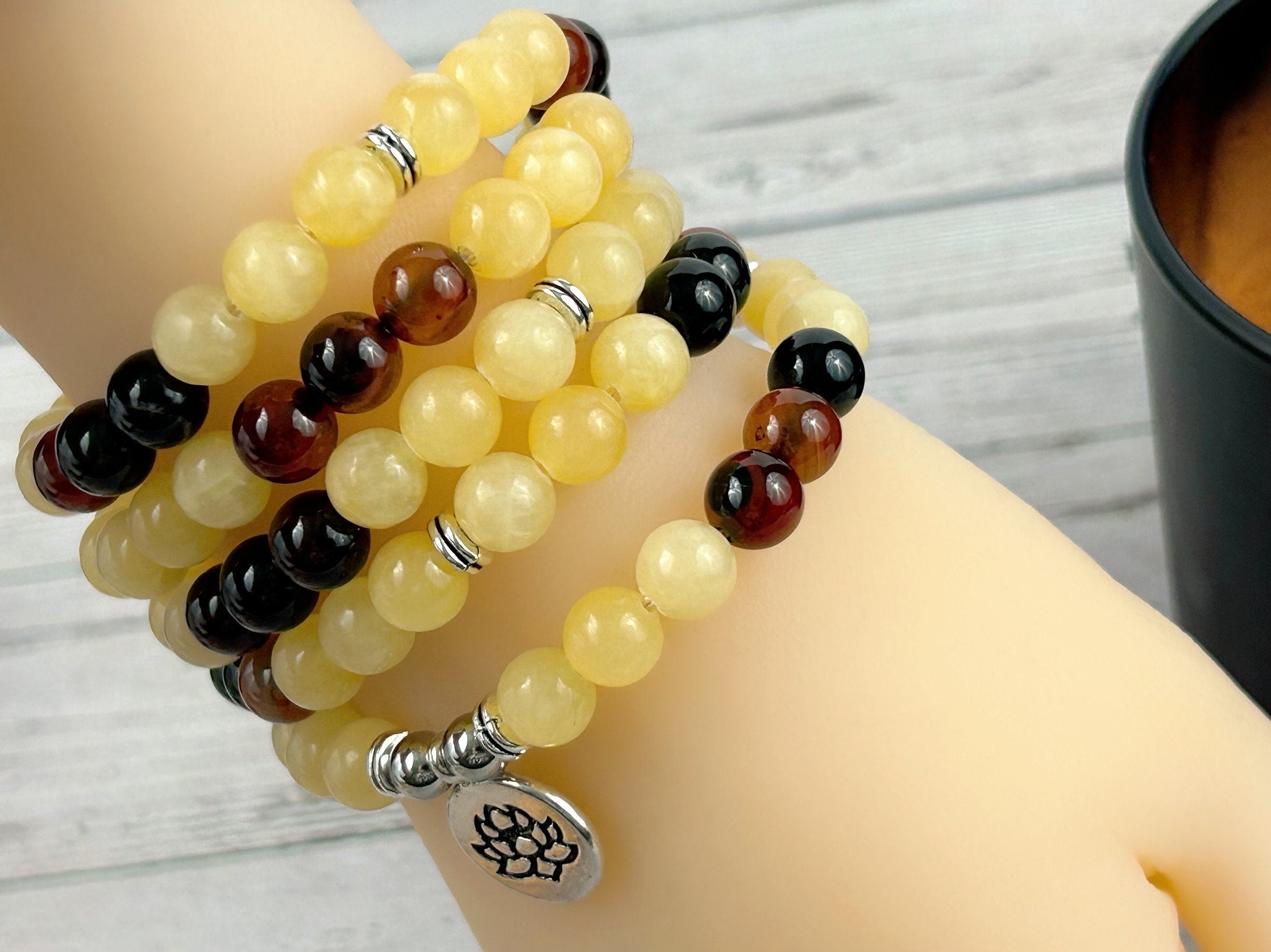 108 Mala Beads Necklace, Yellow Calcite Necklace, Dream Agate Necklace, Prayer Beads Necklace, 108 Mala Beads Bracelet, Meditation Necklace