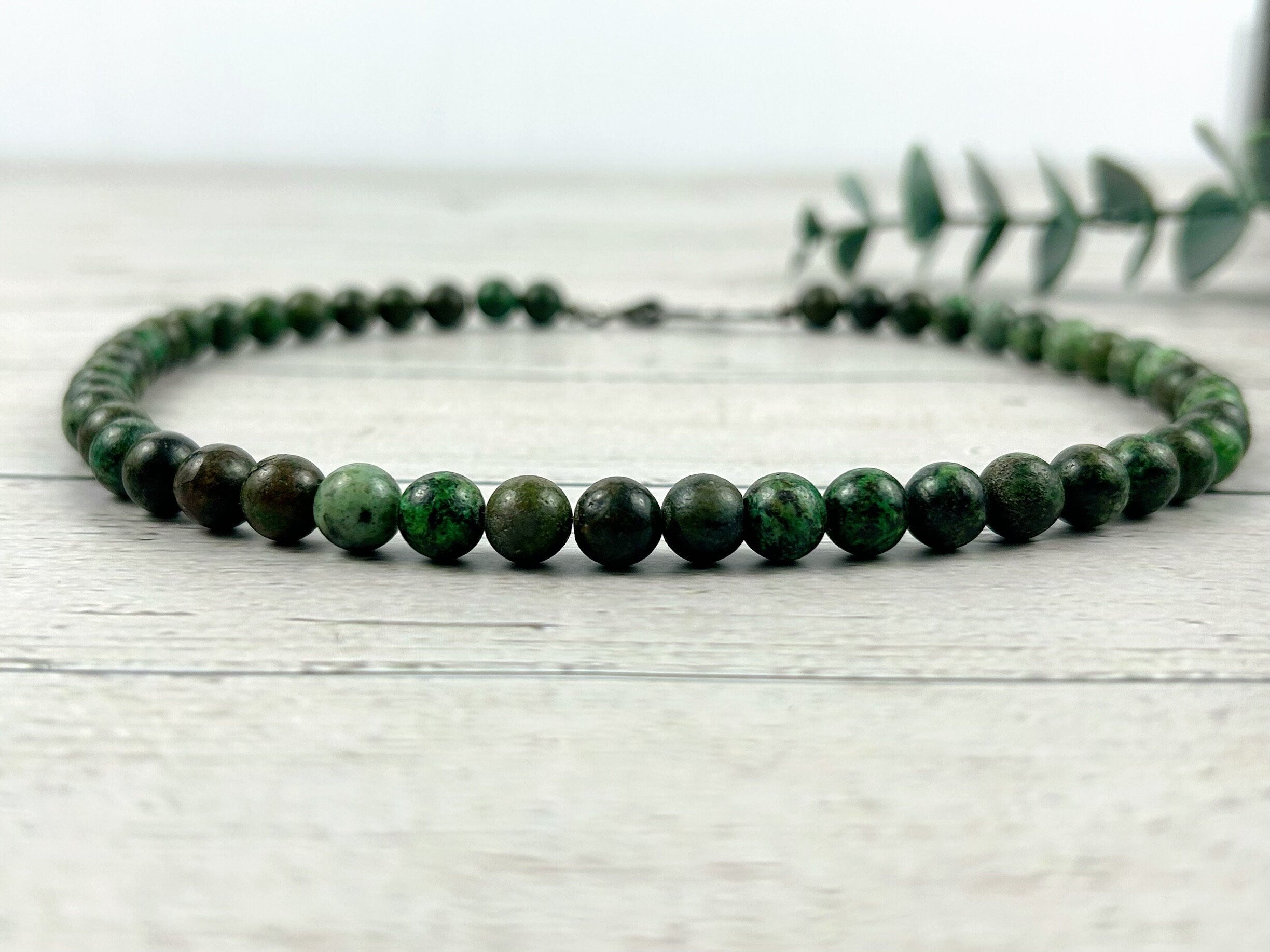 Green Beaded Necklace, African Turquoise Necklace, Natural Stone Necklace, Gemstones Necklace, Necklace Gift for Her, Handmade Jewelry