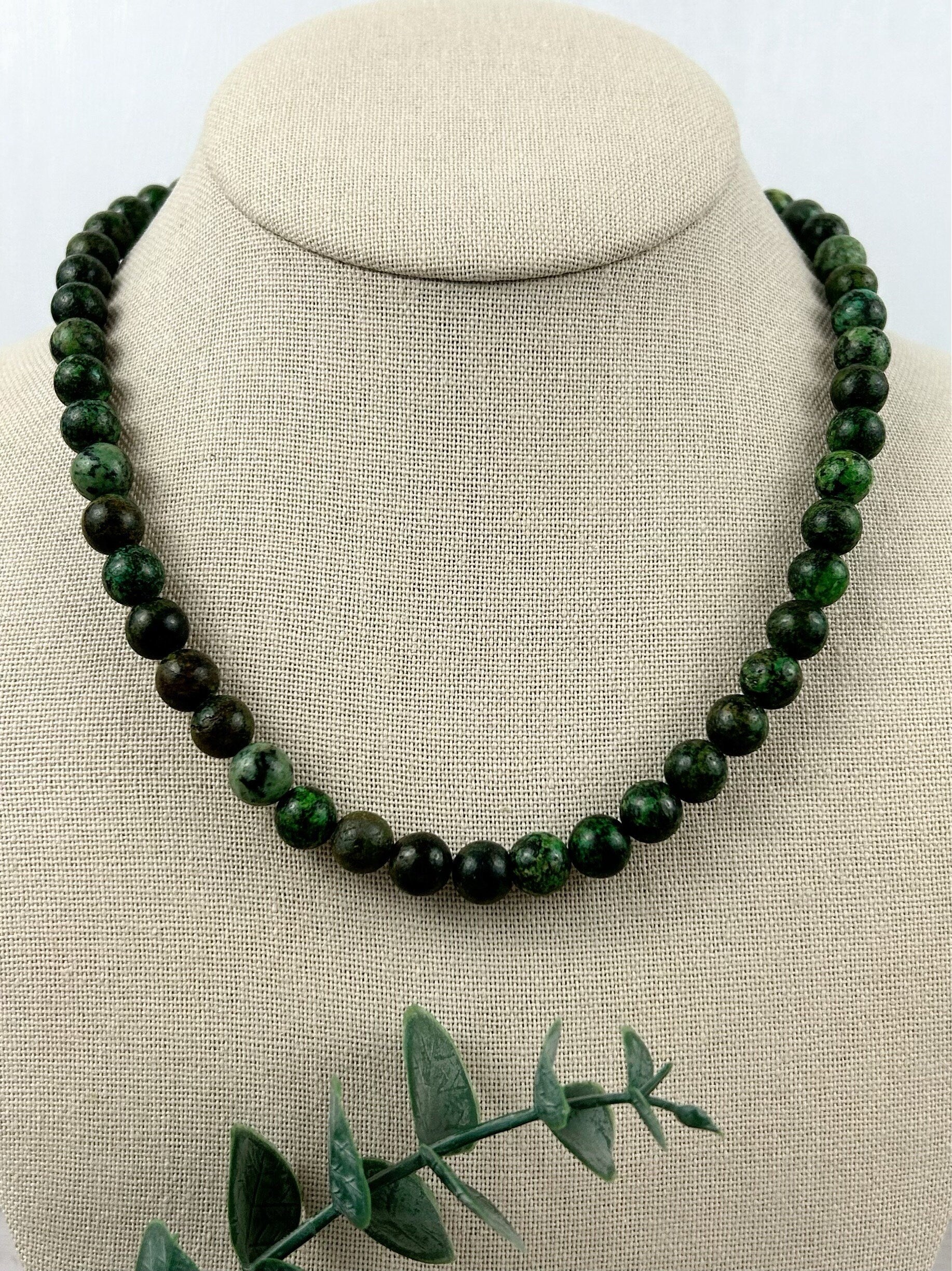 Green Beaded Necklace, African Turquoise Necklace, Natural Stone Necklace, Gemstones Necklace, Necklace Gift for Her, Handmade Jewelry