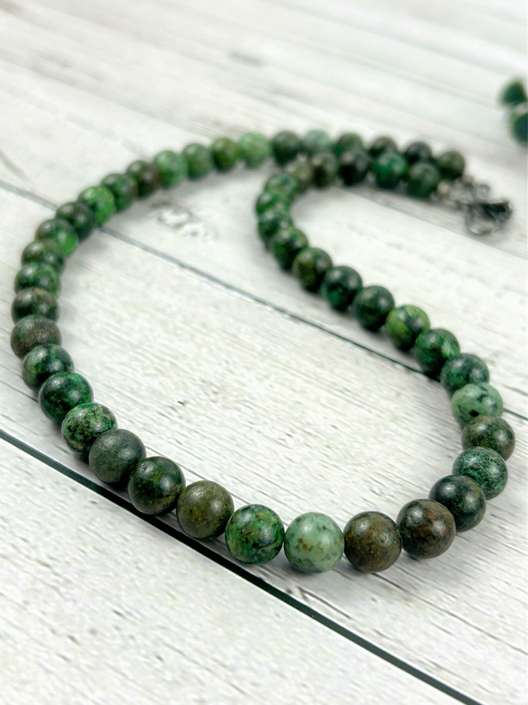 Green Beaded Necklace, African Turquoise Necklace, Natural Stone Necklace, Gemstones Necklace, Necklace Gift for Her, Handmade Jewelry