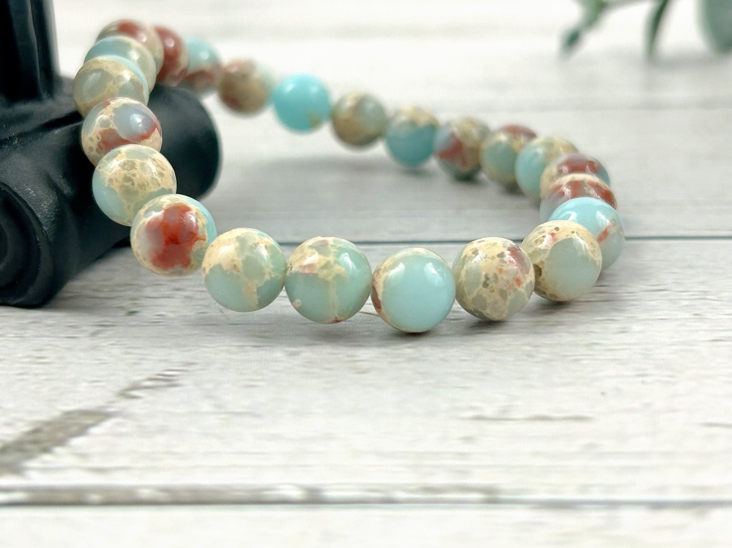 Jasper Bracelet, Blue Beaded Bracelet, Gemstone Bracelet, Sea Sediment Bracelet, Ocean Inspired Bracelet,Birthday Gift for Her, Gift for Him