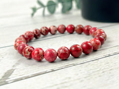 Jasper Bracelet, Red Beaded Bracelet, Gemstone Bracelet, Red Imperial Jasper, Birthday Gift for Her, Gift for Him