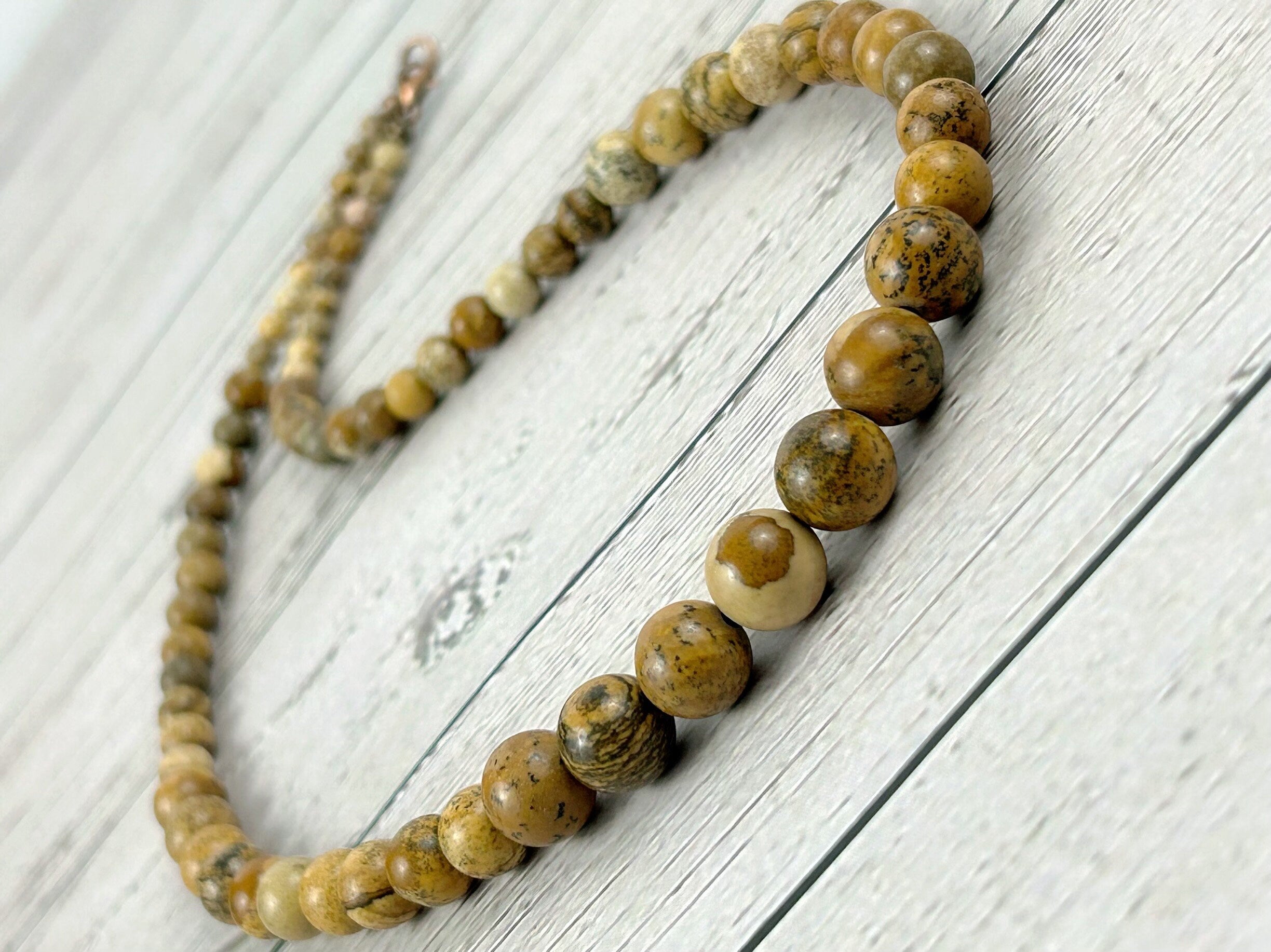 Picture Jasper Necklace, Beaded Necklace, Earth Necklace, Personalized Necklace, Energy Necklace, Handmade Necklace, Birthday Gift