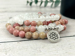 108 Mala Necklace, Moonstone Necklace, Prayer Beads, 108 Mala Beads Bracelet, Meditation Necklace, Rhodochrosite Mala, Handmade Jewelry