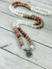 108 Mala Necklace, Moonstone Necklace, Prayer Beads, 108 Mala Beads Bracelet, Meditation Necklace, Rhodochrosite Mala, Handmade Jewelry