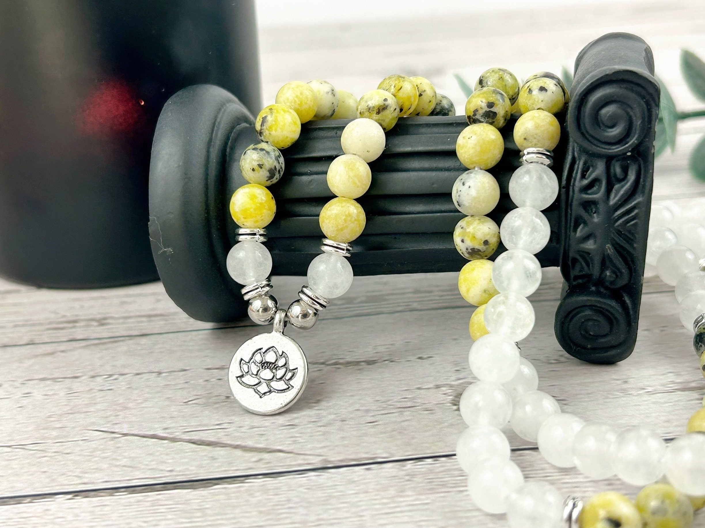 108 Mala Necklace, Yellow Turquoise Necklace, Prayer Beads, Moonstone Necklace, 108 Mala Beads Bracelet, Meditation Necklace,Energy Necklace