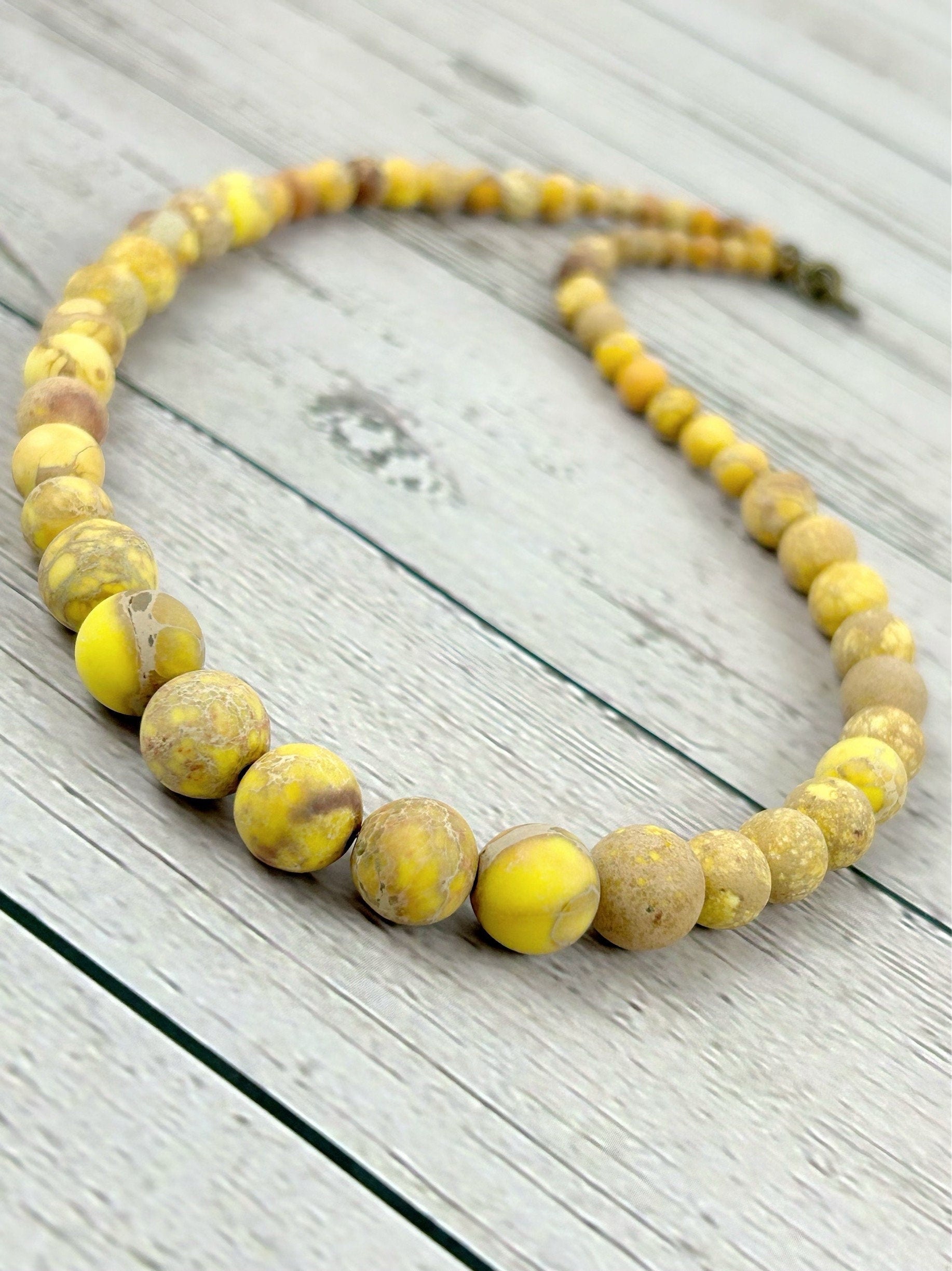 Yellow Jasper Necklace, Imperial Jasper Necklace, Yellow Beaded Necklace, Earth Necklace, Personalized Necklace, Energy Necklace,Handmade