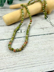 Unakite Necklace, Beaded Choker, Unakite Choker Necklace, Boho Necklace, Layered Necklace, Feminine Jewelry, Spiritual Jewelry