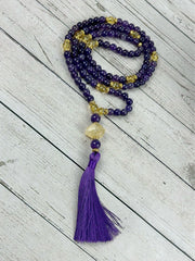 108 Mala Necklace, Amethyst Necklace, Citrine, Prayer Beads Necklace, Mala Beads Bracelet, Meditation Necklace, Handmade Jewelry