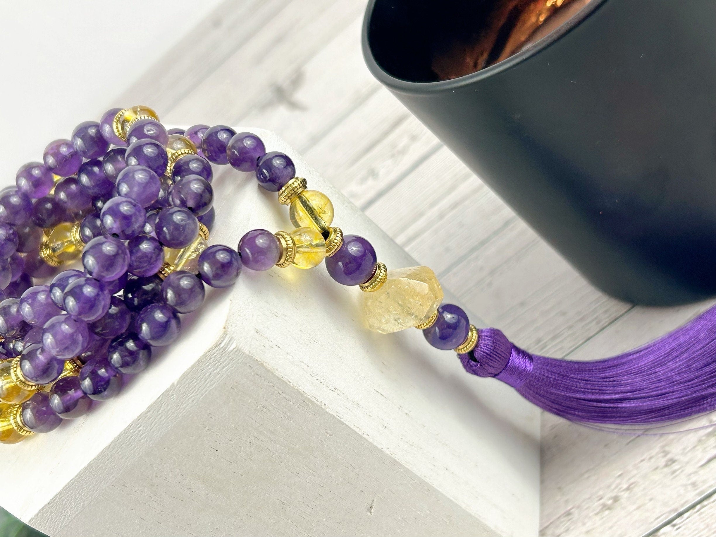 108 Mala Necklace, Amethyst Necklace, Citrine, Prayer Beads Necklace, Mala Beads Bracelet, Meditation Necklace, Handmade Jewelry