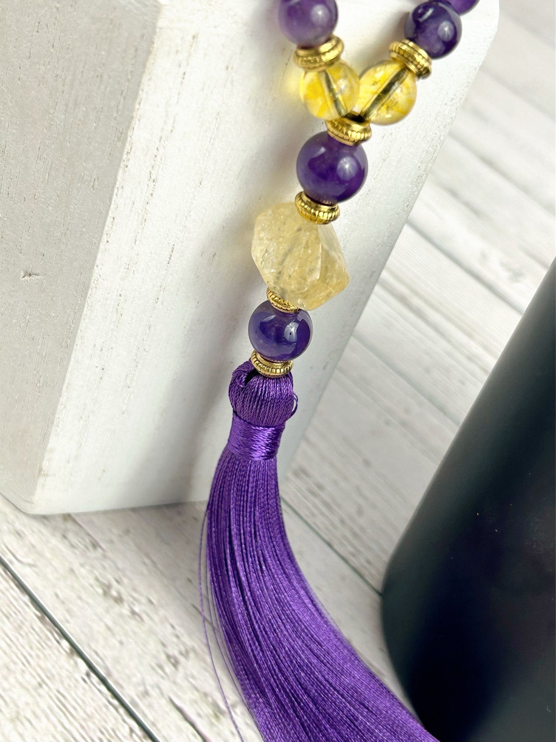 108 Mala Necklace, Amethyst Necklace, Citrine, Prayer Beads Necklace, Mala Beads Bracelet, Meditation Necklace, Handmade Jewelry