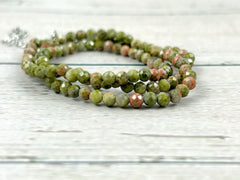 Unakite Necklace, Beaded Choker, Unakite Choker Necklace, Boho Necklace, Layered Necklace, Feminine Jewelry, Spiritual Jewelry