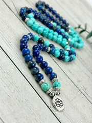 108 Mala Beads Necklace, Lapis Lazuli Japa Mala Necklace, Prayer Beads Necklace, 108 Mala Beads Bracelet, Turquoise Mala Meditation Necklace