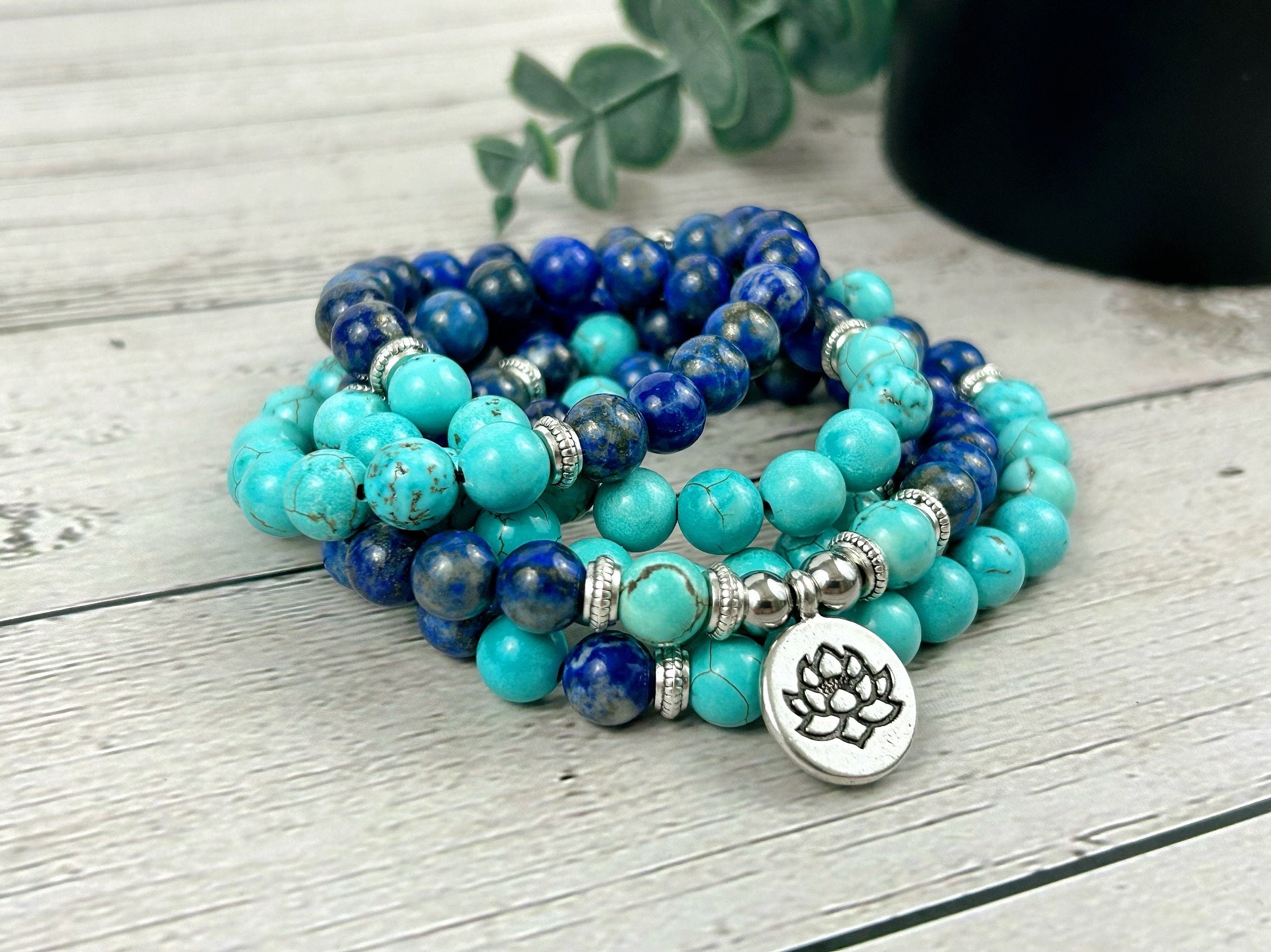 108 Mala Beads Necklace, Lapis Lazuli Japa Mala Necklace, Prayer Beads Necklace, 108 Mala Beads Bracelet, Turquoise Mala Meditation Necklace