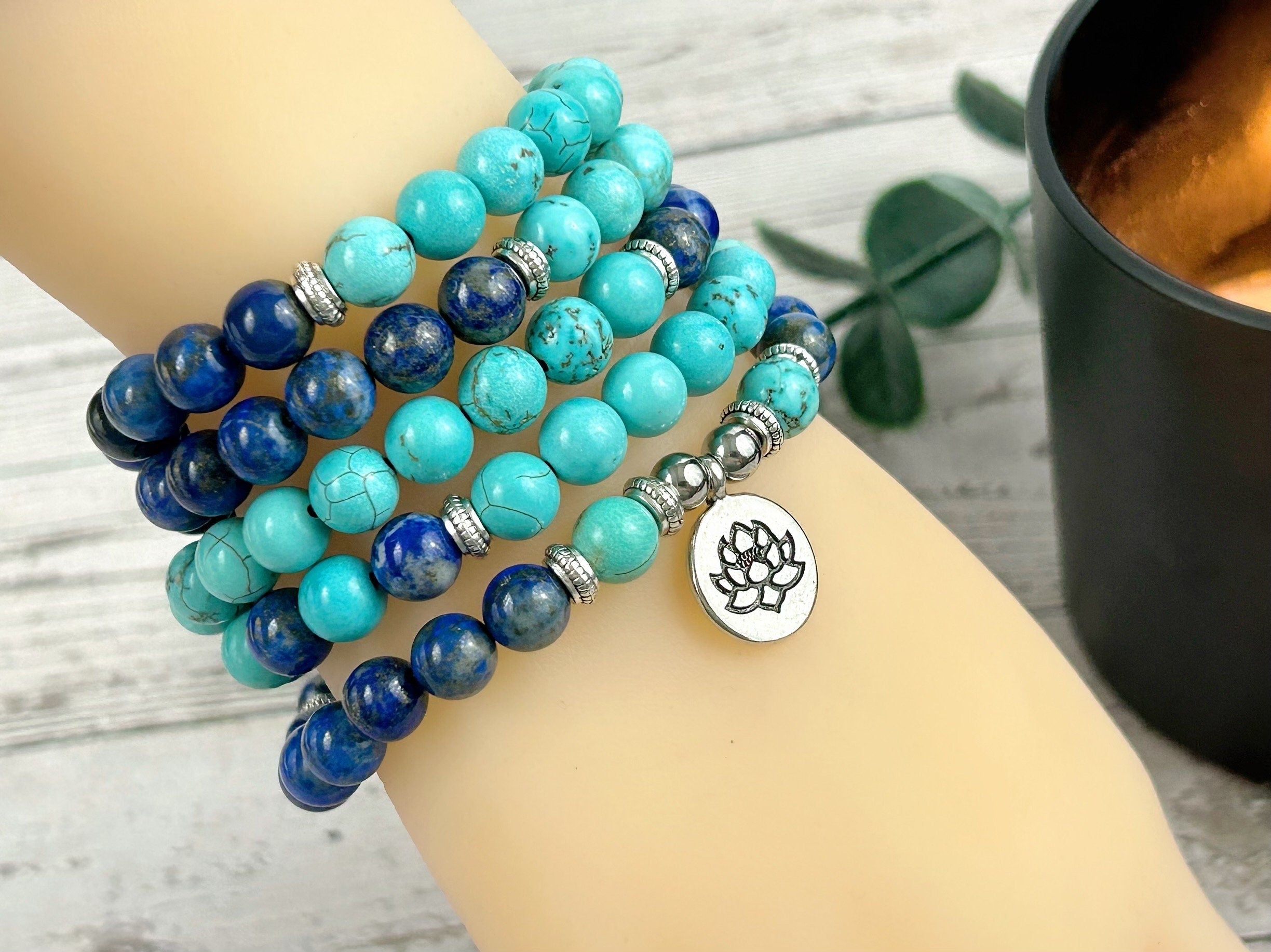 108 Mala Beads Necklace, Lapis Lazuli Japa Mala Necklace, Prayer Beads Necklace, 108 Mala Beads Bracelet, Turquoise Mala Meditation Necklace