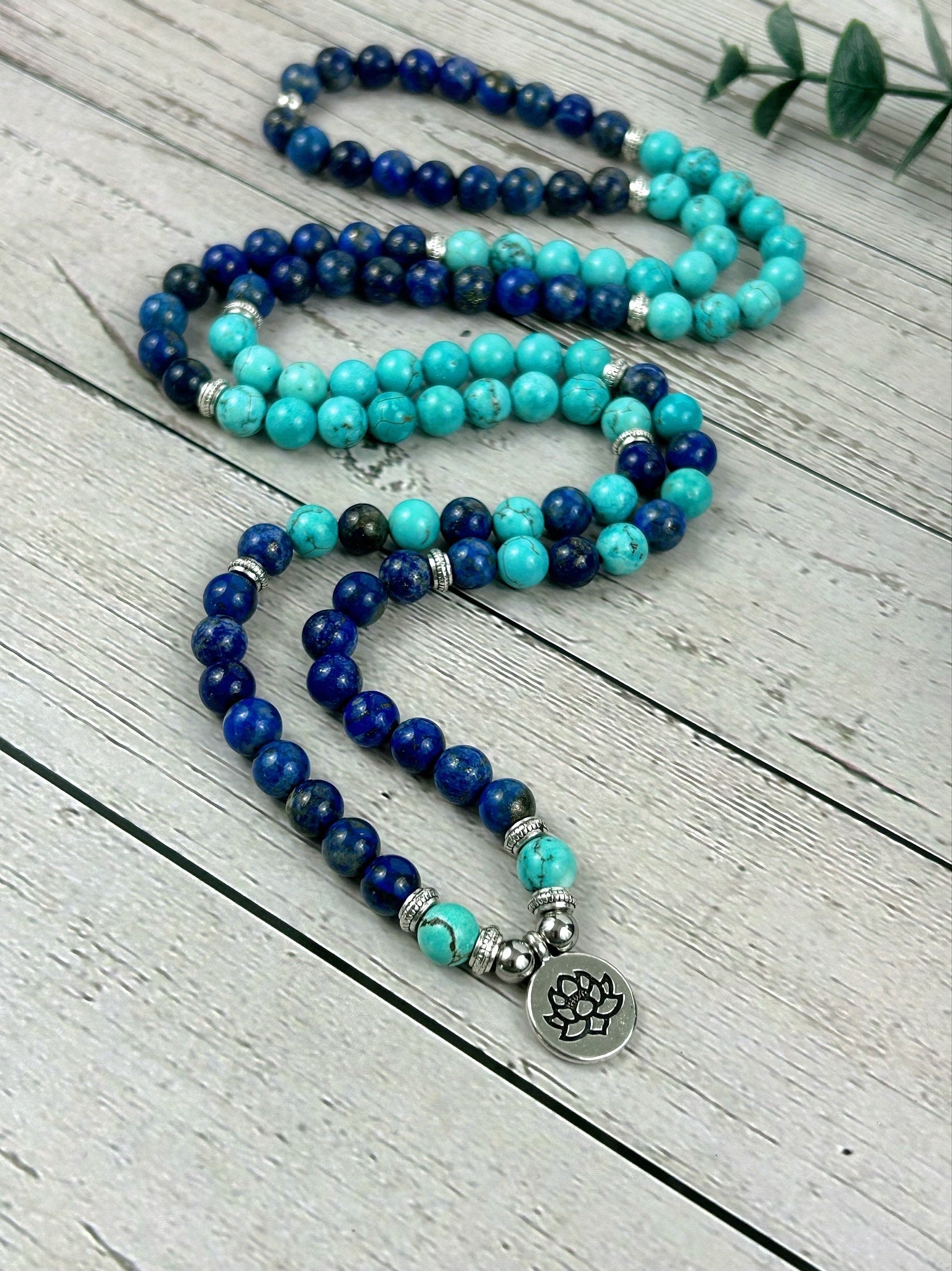 108 Mala Beads Necklace, Lapis Lazuli Japa Mala Necklace, Prayer Beads Necklace, 108 Mala Beads Bracelet, Turquoise Mala Meditation Necklace