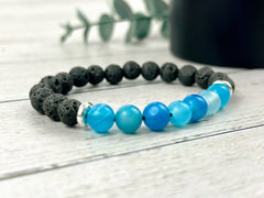 Diffuser Bracelet, Essential Oil Bracelet, Aromatherapy Bracelet, Blue Agate Bracelet, Handmade Jewelry, Black Lava Rock, Gift For Her