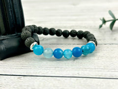 Diffuser Bracelet, Essential Oil Bracelet, Aromatherapy Bracelet, Blue Agate Bracelet, Handmade Jewelry, Black Lava Rock, Gift For Her