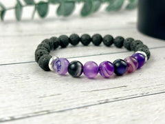 Diffuser Bracelet, Essential Oil Bracelet, Aromatherapy Bracelet, Purple Agate Bracelet, Handmade Jewelry, Black Lava Rock, Gift For Her