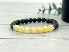 Diffuser Bracelet, Essential Oil Bracelet, Aromatherapy Bracelet, Yellow Calcite Bracelet, Handmade Jewelry, Black Lava Rock, Gift For Her