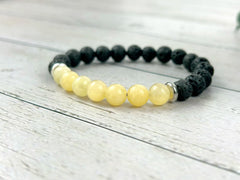 Diffuser Bracelet, Essential Oil Bracelet, Aromatherapy Bracelet, Yellow Calcite Bracelet, Handmade Jewelry, Black Lava Rock, Gift For Her