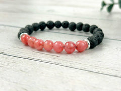 Diffuser Bracelet, Essential Oil Bracelet, Aromatherapy Bracelet, Cherry Quartz Bracelet, Handmade Jewelry, Black Lava Rock Bracelet