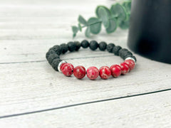 Diffuser Bracelet, Essential Oil Bracelet, Aromatherapy Bracelet, Red Jasper Bracelet, Imperial Jasper, Black Lava Rock