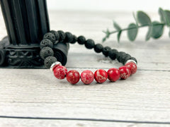 Diffuser Bracelet, Essential Oil Bracelet, Aromatherapy Bracelet, Red Jasper Bracelet, Imperial Jasper, Black Lava Rock