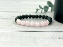 Diffuser Bracelet, Essential Oil Bracelet, Aromatherapy Bracelet, Rose Quartz Bracelet, Handmade Jewelry, Black Lava Rock Bracelet