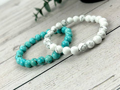 Set of 2 Energy Bracelets, Healing Bracelet, White Howlite Bracelet, Turquoise Bracelet, Gemstone Bracelet, Gift for Her