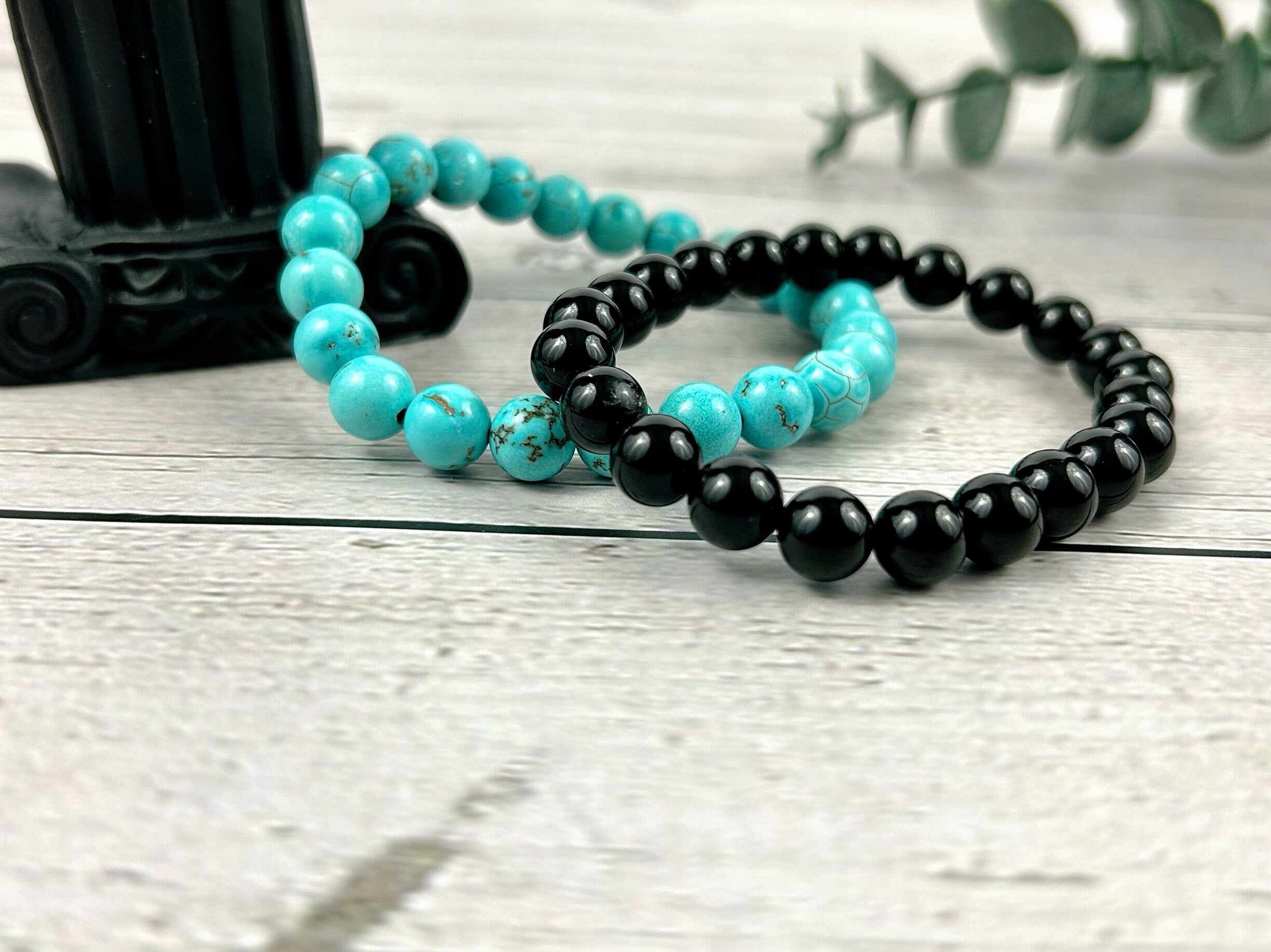Set of 2 Energy Bracelets, Healing Bracelet, Turquoise Bracelet, Black Onyx Bracelet, Gemstone Bracelet, Gift for Her