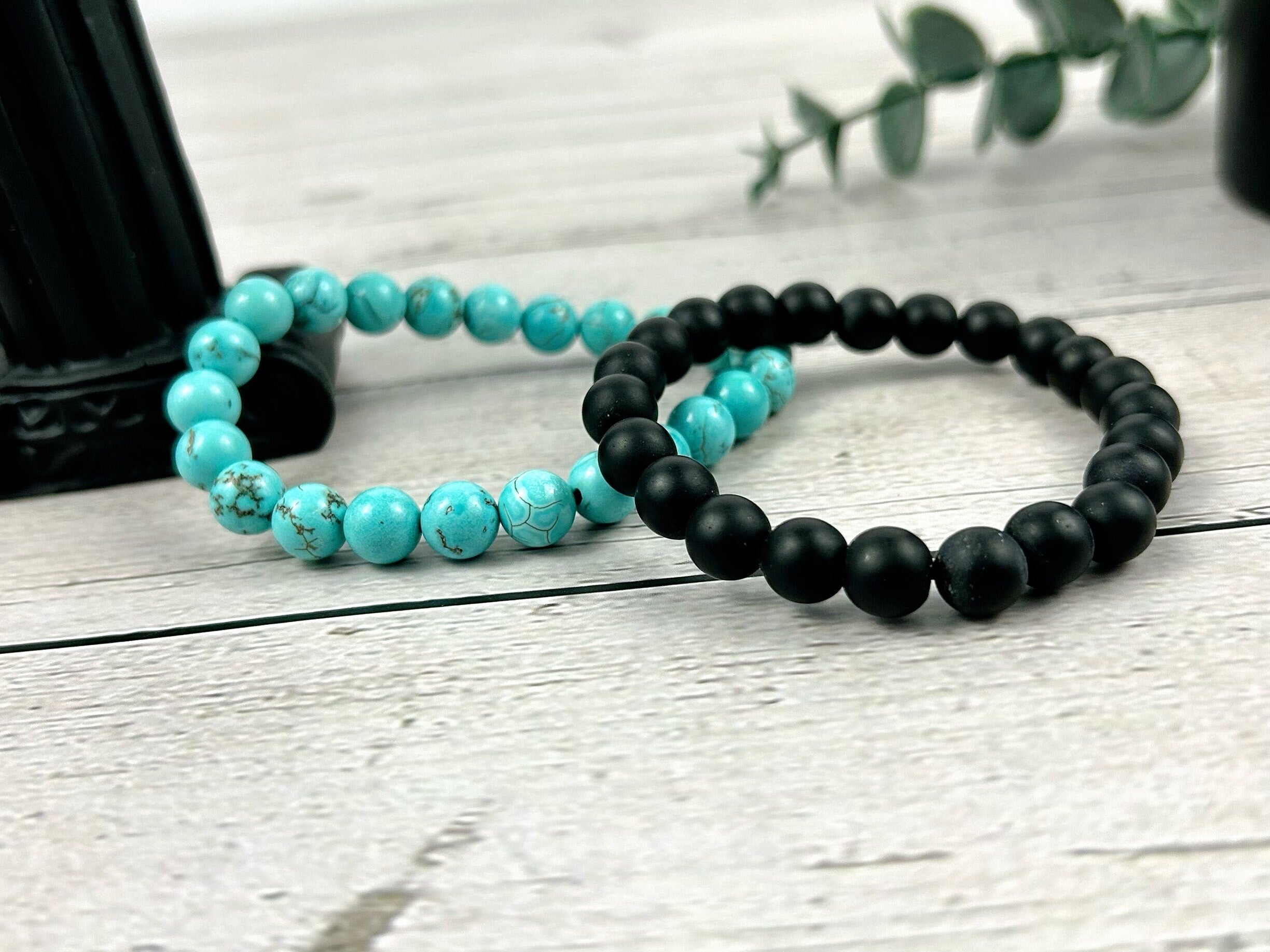Set of 2 Energy Bracelets, Healing Bracelet, Turquoise Bracelet, Black Onyx Bracelet, Gemstone Bracelet, Gift for Her