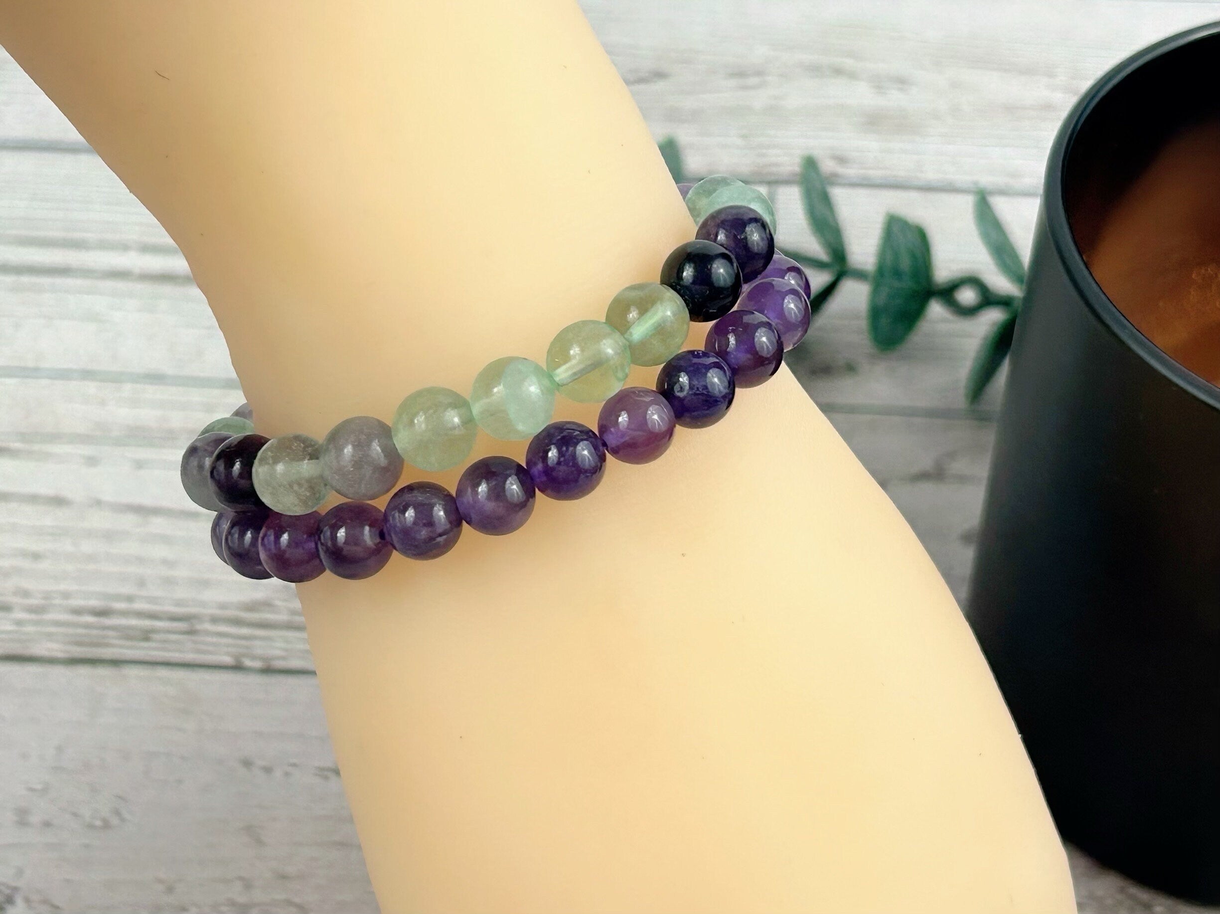 Amethyst Bracelet, Set of 2 Energy Bracelets, Fluorite Gemstone Bracelet, Protection Bracelet, Positivity Bracelet, Gemstone Bracelet