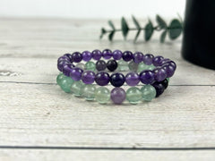 Amethyst Bracelet, Set of 2 Energy Bracelets, Fluorite Gemstone Bracelet, Protection Bracelet, Positivity Bracelet, Gemstone Bracelet